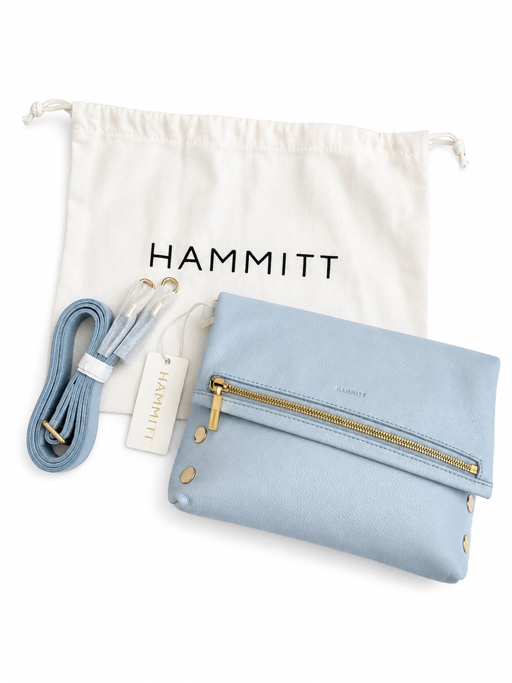 Hammitt VIP Medium Hazy Blue Leather Crossbody Clutch NWT LTD Release